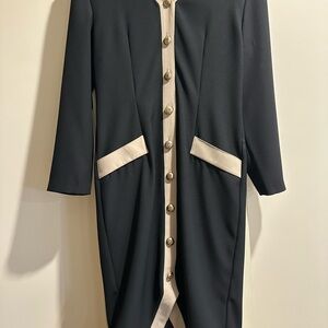 Gantry Bay Classic Black Long Sleeve Dress with Cream Trim